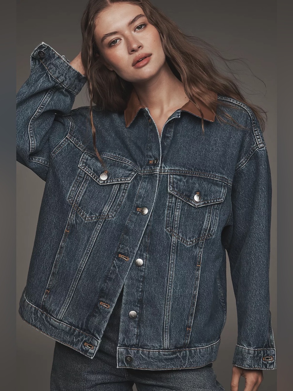 PILCRO The Weston Faux Leather-Collar Denim Boyfriend Jacket Sz: Small - Picture 13 of 13